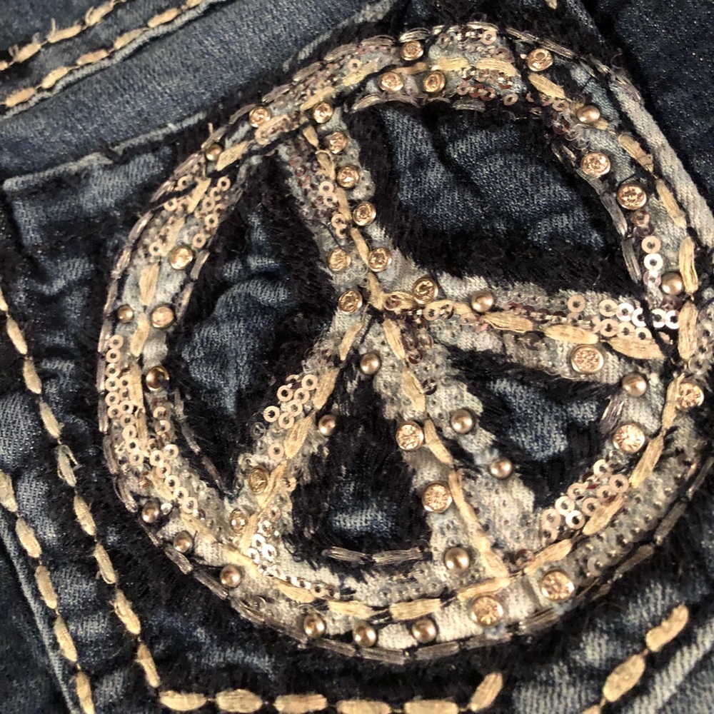 Miss Me distressed jeans with sequin peace sign